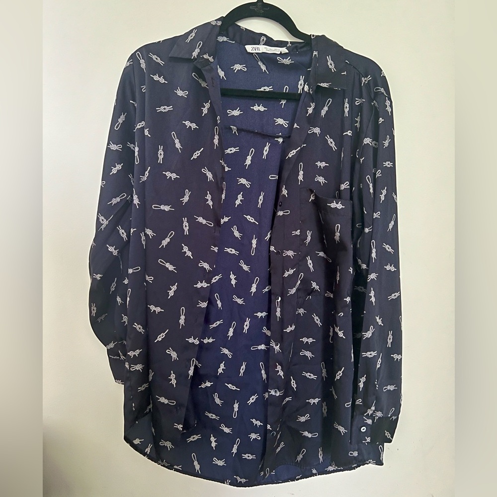 Zara knot tie button up blouse